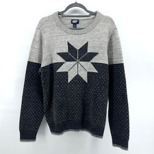 Lands' End Men's M Gray Nordic Snowflake Fair Isle Crewneck Pullover Sweater Ski