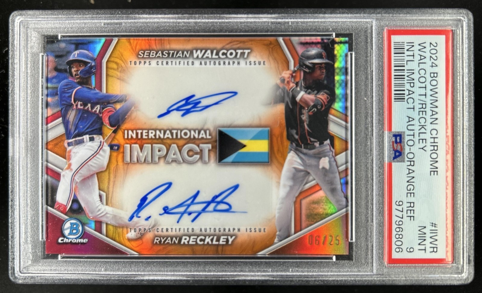 2024 Bowman Chrome Ryan Reckley Sebastian Walcott Impact Auto Orange #/25 PSA 9