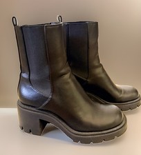 Women’s Black Chelsea Ankle Boots Chunky Lug Sole Block Heel Round Toe