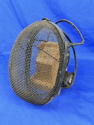 C.1900 French Fencing Face Mask, Wire & Leather, Early Stitching, 9 3/4 x 7 1/8