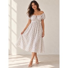 DOEN Sarria Dress Atticus Floral Smocked Midi Puff Sleeve 345-2811-100-MUL-M NWT