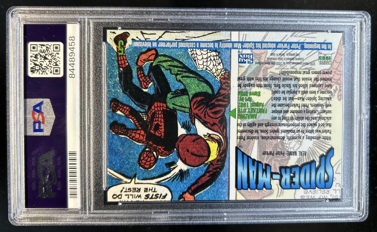 1993 Skybox Marvel Masterpieces Spider-Man #5 PSA 7 view 2