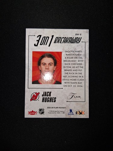 2025-26 Upper Deck Flair 3 On 1 Breakaway Jack Hughes BW8 New Jersey Devils - Bild 6 von 7