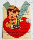 Vintage Valentine Card, Patriotic WW2 Military Army "V" is for Victory