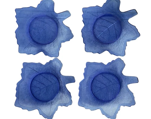 VTG Set 4 Cobalt Blue Maple Leaf Plate 8" L E Smith Mount Pleasant Salad Dish