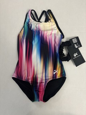 New! GK Gymnastics Tank Leotard+Scrunchie Black-multi Elite Sportswear size CS