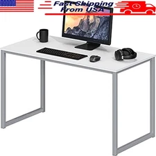 40 In White Computer Desk Steel Frame Easy Assembly Office Bedroom Dining Table