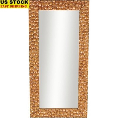 Brown Full Length Mirror Rectangular Wood Frame Honeycomb Design Large New