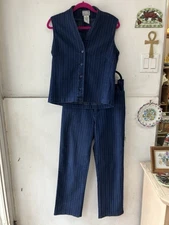 FDJ French dressing two Piece Denim Pinstripe Set Pants Vest Size 8 + 10P