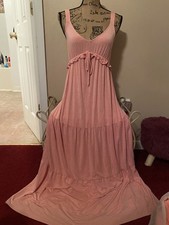 OCTAVIA Pink Modal Maxi Sleeveless Scoop Neck Tie Ruffle Pullover Dress Size L