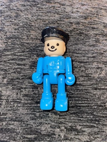 train conductor worker vintage black hat blue uniform  s29