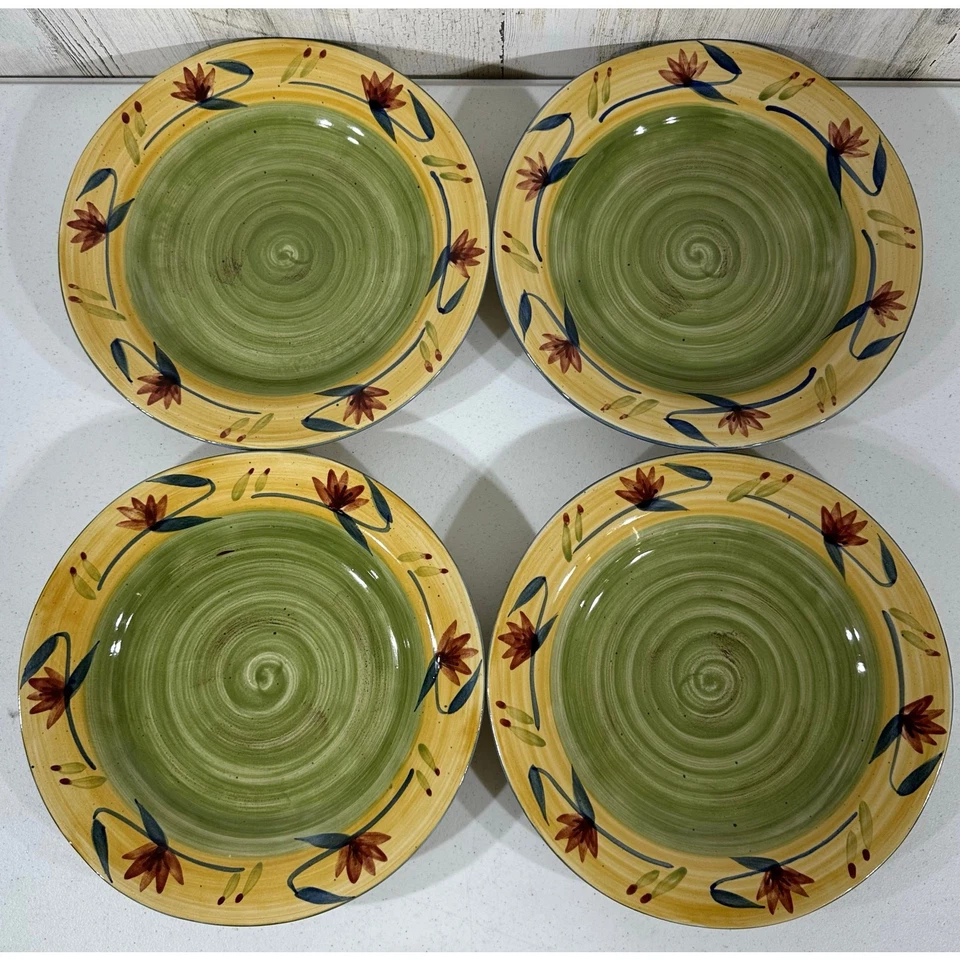 Juego de 4 platos de cena florales Pier 1 Elizabeth de gres pintado a mano de 11,5" Foto 2 de 4