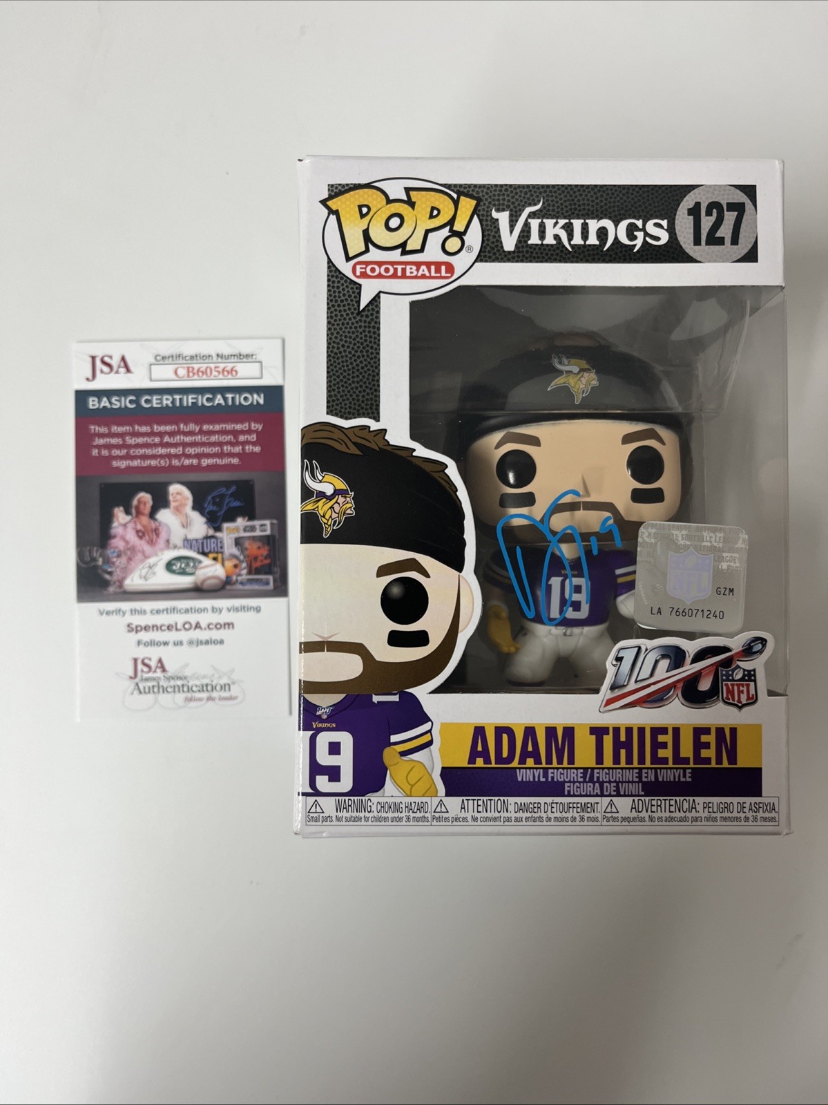 Adam Thielen Autographed Signed Funko Pop #127 NFL Minnesota Vikings Rare JSA #1 FC 