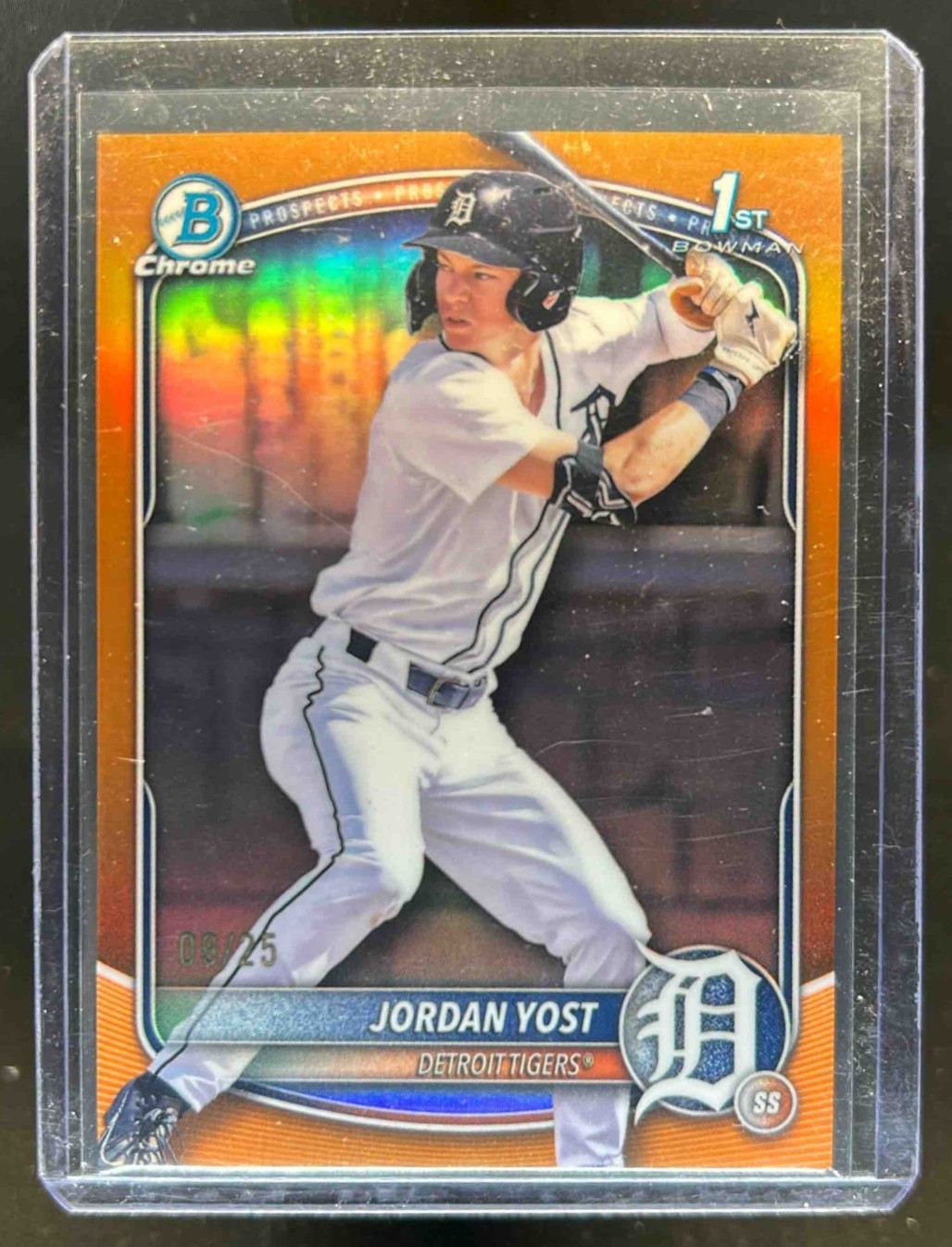 2025 Bowman Draft Jordan Yost Chrome Orange Refractor 1st #/25 Tigers