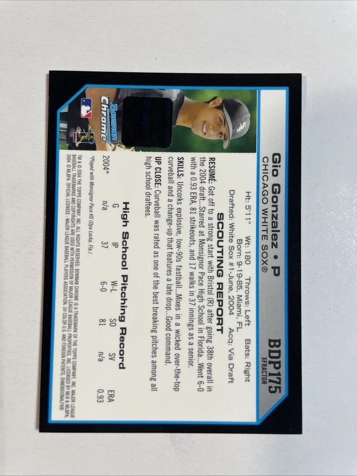 Bowman Draft Picks & Prospects 2004 - Chrome Gio Gonzalez #BDP175 X-Fractor (AU, Foto 2 de 2