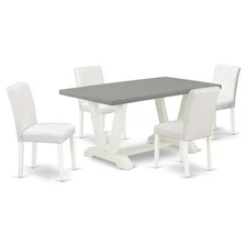 East West Furniture V-Style 5-piece Dining Set with Leather Seat in White