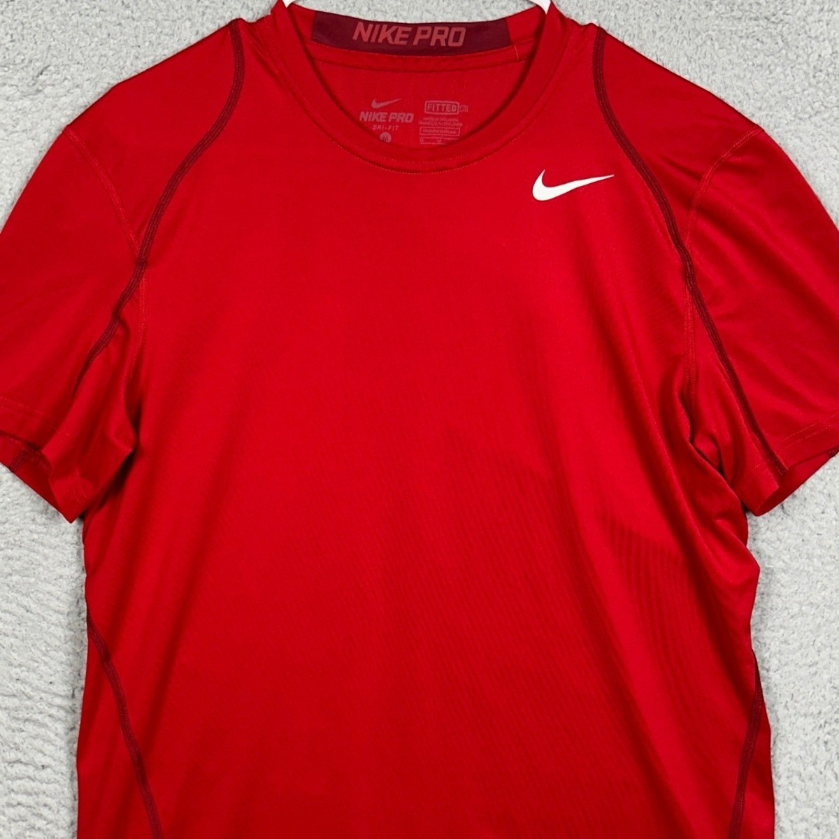 Nike Pro Shirt Mens Medium Red Dri-Fit Fitted Compression Workout