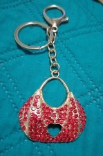 "Purse Hand Bag" Red Rhinestone Crystal Keychain Keyring Bling Bag Charm