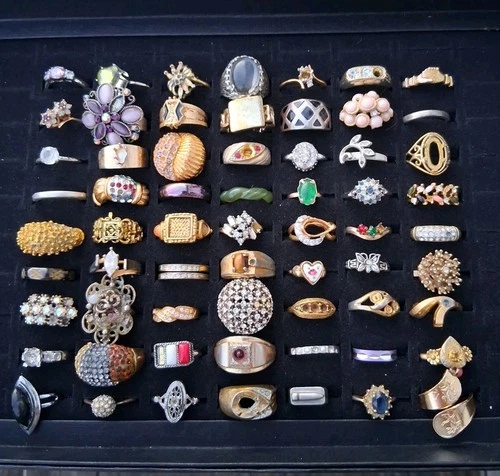 Vtg Costume Ring Lot All Repair 50s To 90s Era 60+ pc Rings Huge Jewelry Lot