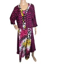 IguaNa Womens Vintage Batik Dress & Jacket Set Boho Art To Wear Pockets Sz M