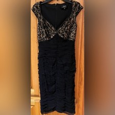 Tadashi Petite Collection Black Silk Beaded Party Formal Midi Dress Size 2P