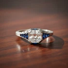 925 Silver Vintage Art Deco Wedding Milgrain Ring For Gift Asscher Cut CZ Stone