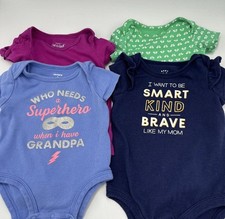 4pc Lot Baby Girl Bodysuit 0-3 Months Multicolor Snap Bottom Short Sleeves