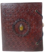 Genuine Leather Blank Paper Journal Notebook With Brown Flower Print Cover