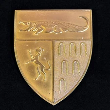Bronze Heraldic Shield Plaque Alligator Dog Rampant Horseshoes Medallic Metal