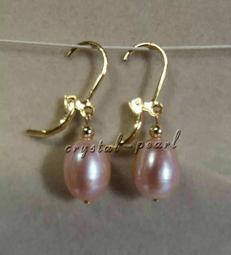 Natural AAA9 10mm south sea pink purple pearl earrings 14K YELLOW