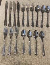 17pc UNIDENTIFIED Stainless China Glossy Flatware 3 Place Settings Plus