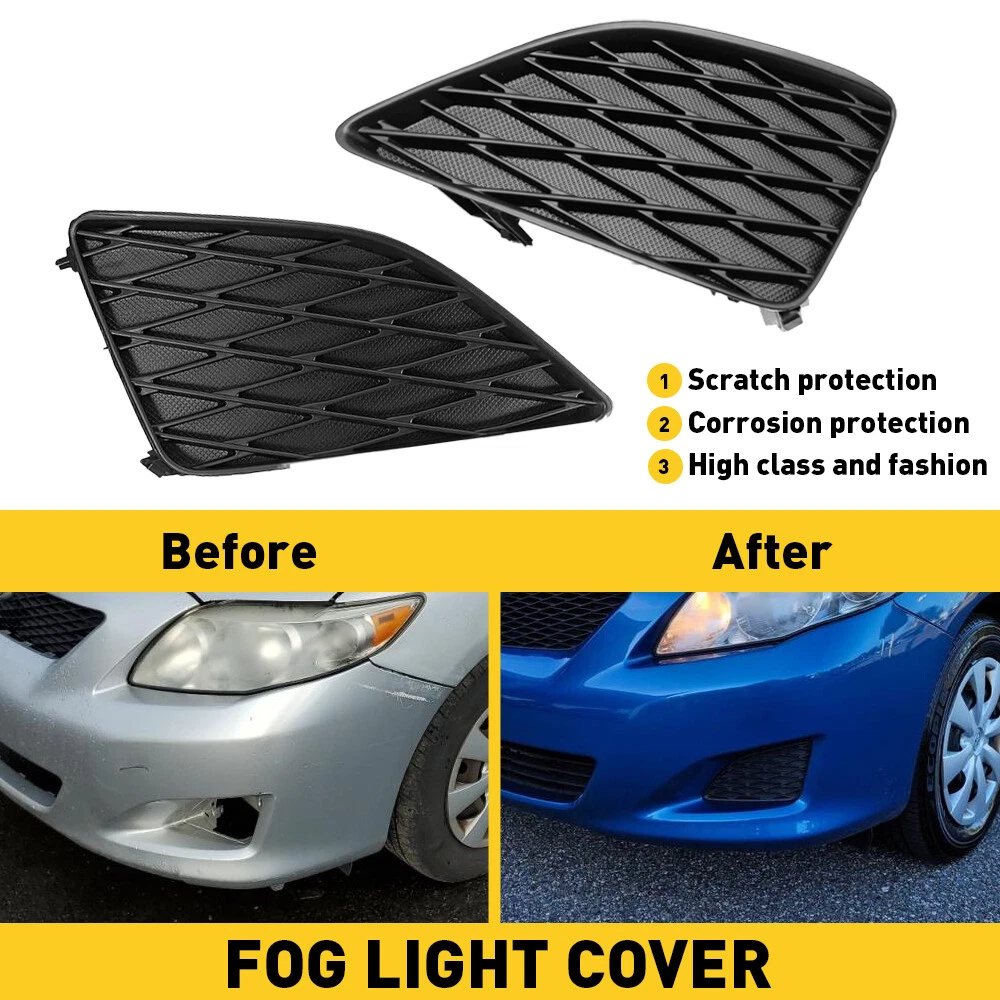 Front Bumper Fog Light Hole Cover Set – Black – Fits 2009-2010 Toyota Corolla