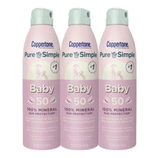 Pack of 3!!! Coppertone Pure and Simple Baby Spray Sunscreen SPF 50, 5 Oz Bottle