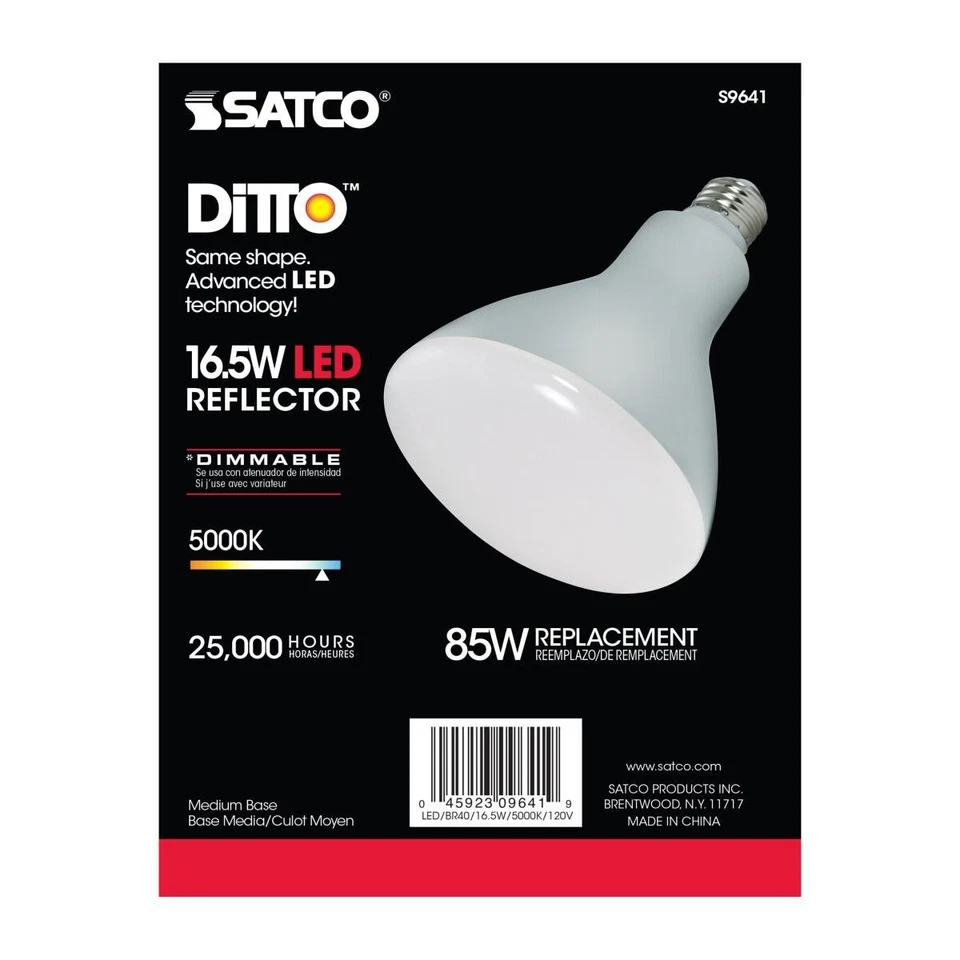 Satco S9641 - 16.5 Watt LED BR40 Dimmable Bulb - 5000K - 120 Volt (6 pack) - Image 2 of 4