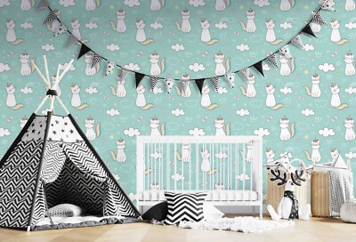 3D Cartoon Cat Seamless Wallpaper Wall Mural Removable Self-adhesive 51