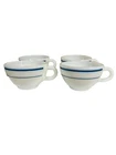 4 Vtg US Military Mess Hall White Glass Coffee Cups w/ Blue Stripes #701
