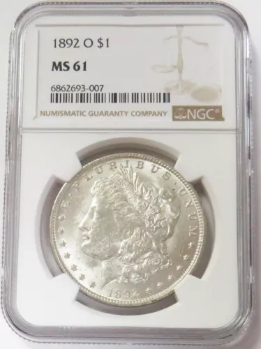 1892 O MORGAN SILVER DOLLAR $1 COIN NGC MINT STATE 61