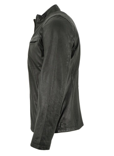 Punchball Herren Lederjacke Bikerjacke Lammnappa schwarz antik