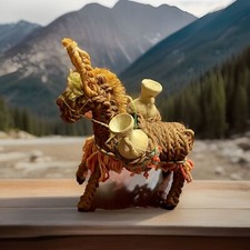 Burro burro de paja tejido mexicano con ollas de barro - Paquete figura de mula 4x6 de colección