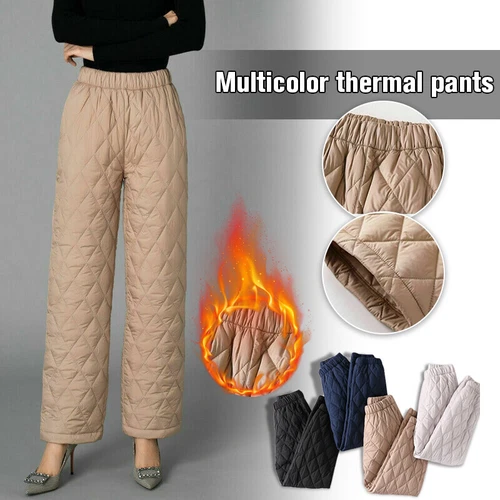 Women Thick Pants Padded Quilted Thermal Trousers Elastic Waist Sweatpants Grey - Bild 2 von 32