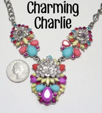 Bright Colorful Signed CHARMING CHARLIE Simulated Stone Statement Necklace 18"