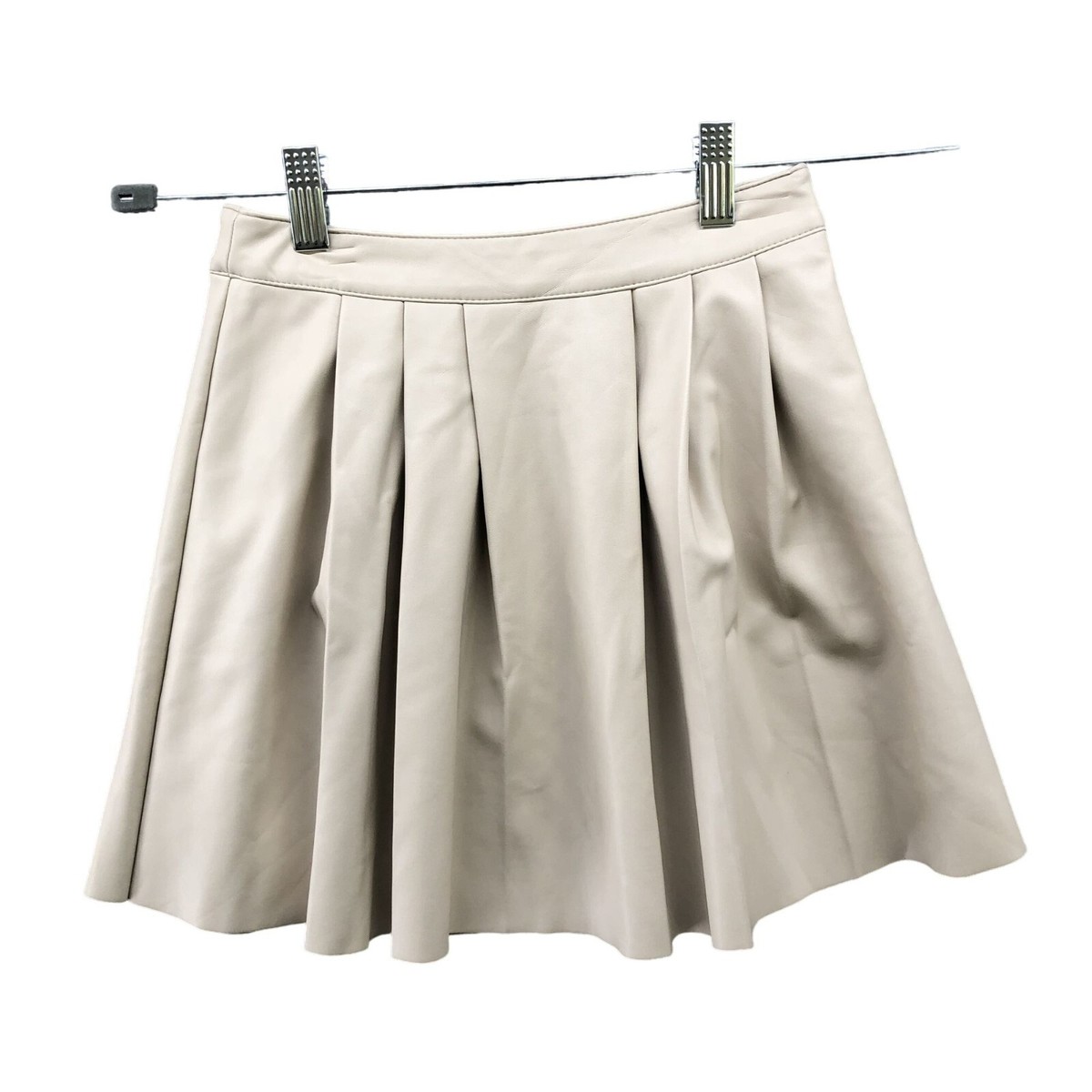 Zara Girls Size 8 Faux Leather Mini Skirt Pleated Cream
