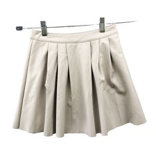 Zara Girls Size 8 Faux Leather Mini Skirt Pleated Cream Beige 128 cm 