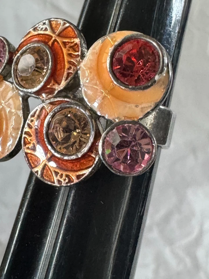 Anillo Disfraz Danés Peregrino Plateado Naranja Redondo Racimo Esmalte Talla 6.5 Foto 3 de 4