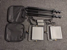 Pair of LS Photography LED Video Lights with AC adapters, stands, light cases
