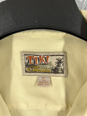 メンズウェア TIKI Tiki Classics Shirt Men Extra Large Yellow Palm Tree Embroidered