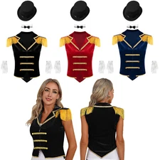 Womens Tops Festival Costume Set Outfits Circus Ringmaster Fancy Dress Up Vest