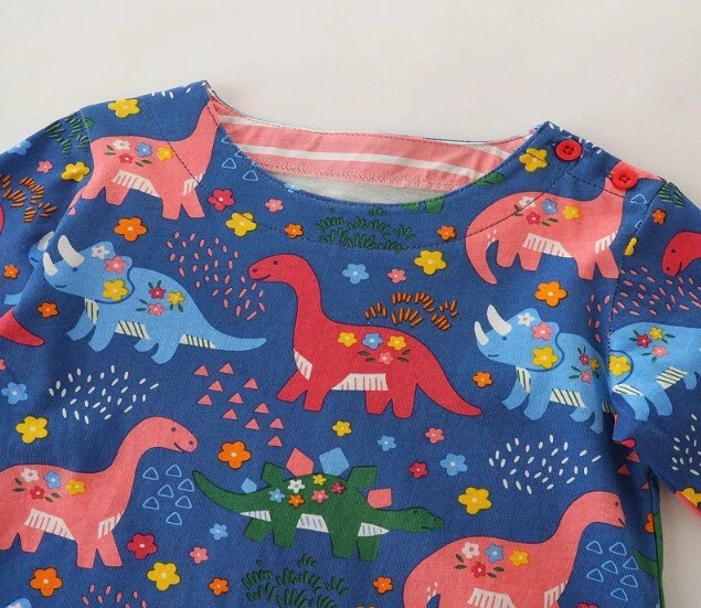 全新 恐龙 女孩 长袖 蓝色 口袋 束腰连衣裙 2T 3T 4T 5T 6 7 — 第 2/3 张图片