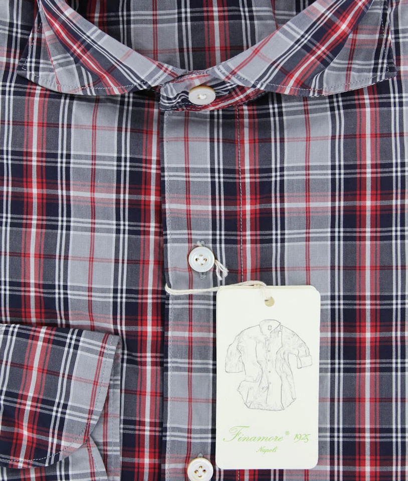 Camisa a Cuadros Roja Finamore Napoli - Extra Delgada - m/M - (27SEN01169101) Foto 2 de 4