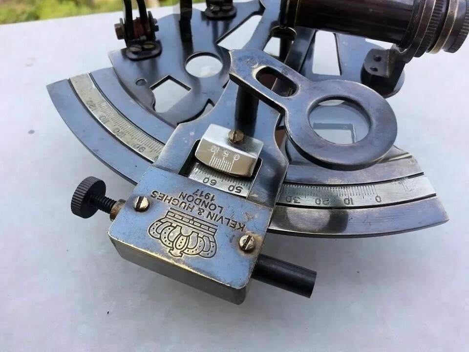 Marine Vintage Box Antique Sextant Nautical Brass Astrolabe With